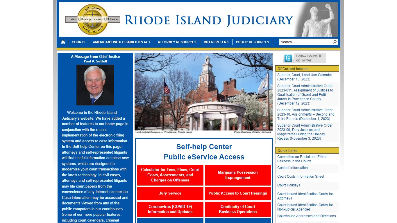 Rhode Island - A Message From Chief Justice